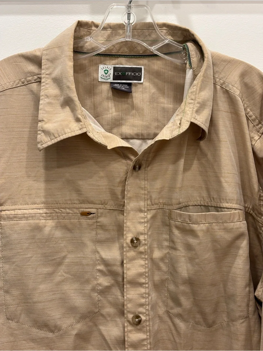 Exofficio Men's Tan Casual Insect Shield Outdoors Hiking Button-Down Shirt